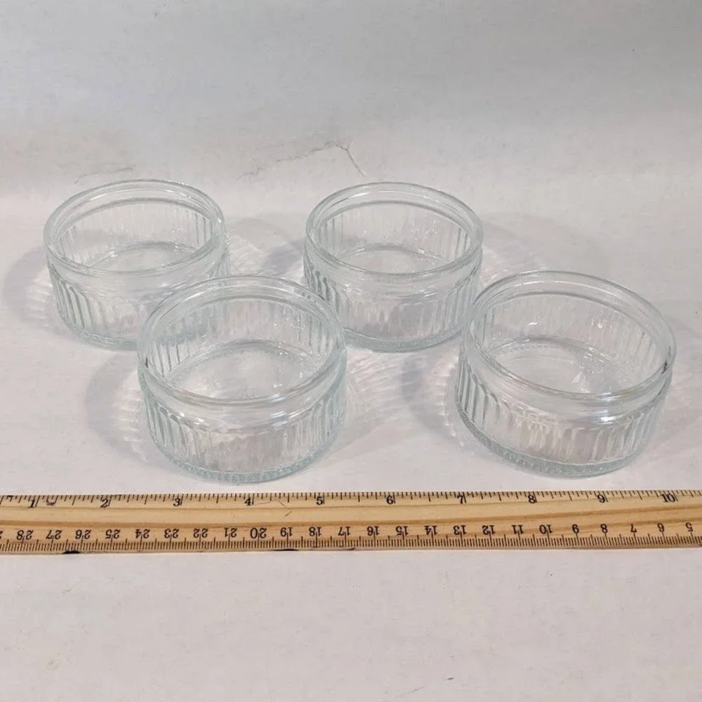 Vintage Clear Glass Ramekins Set of 4 Ribbed Fluted Souffle Custard Cups 3.5in